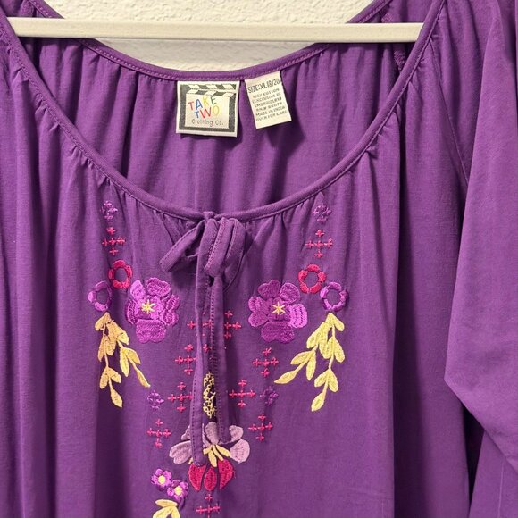 Take Two Clothing Co. Purple Boho Tunic Dress Long Sleeve With Embroidery Sz 18 - Picture 10 of 11